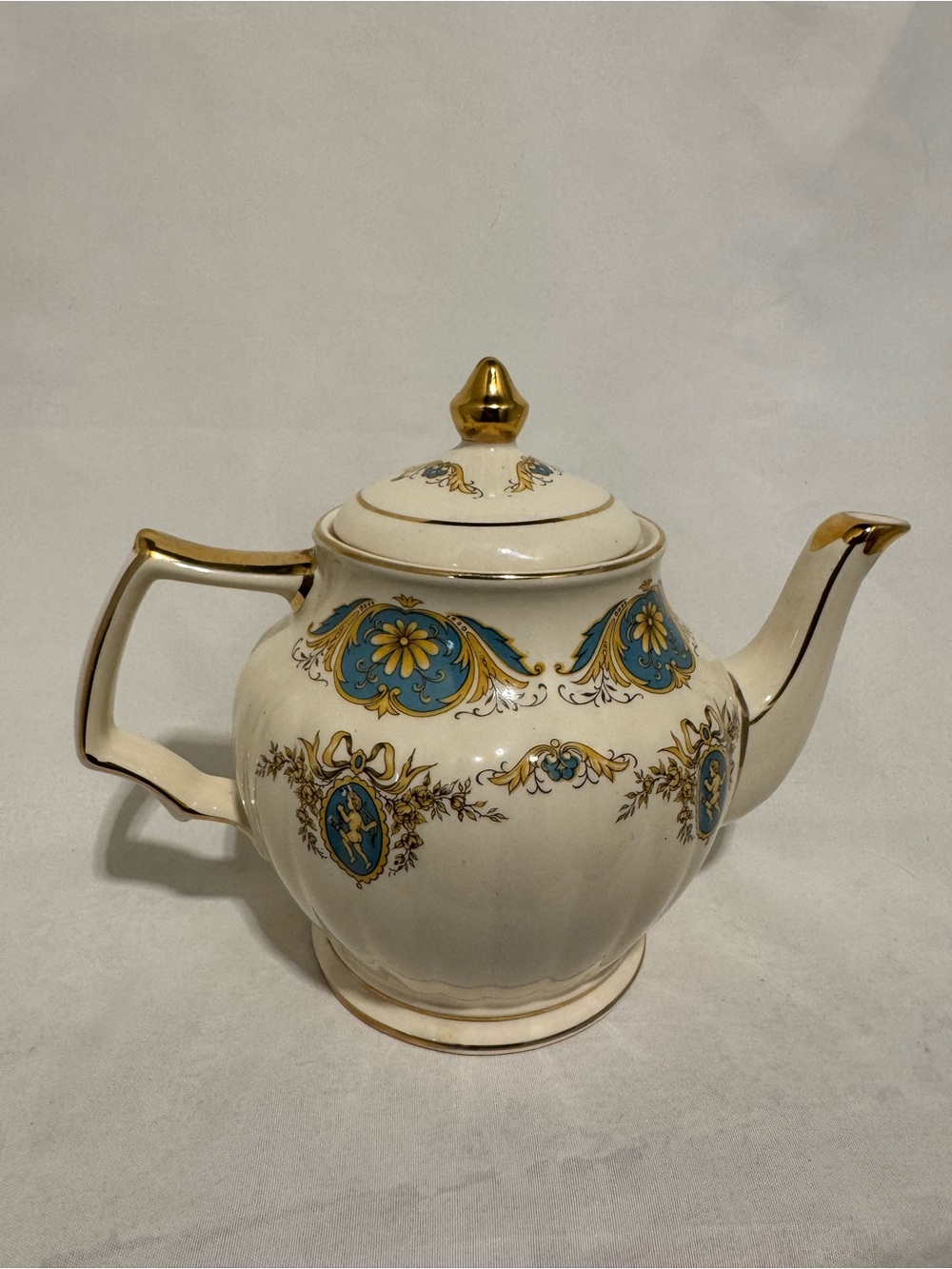 Vintage Sadler Cupid Teapot With Blue Teal Gold Accents England